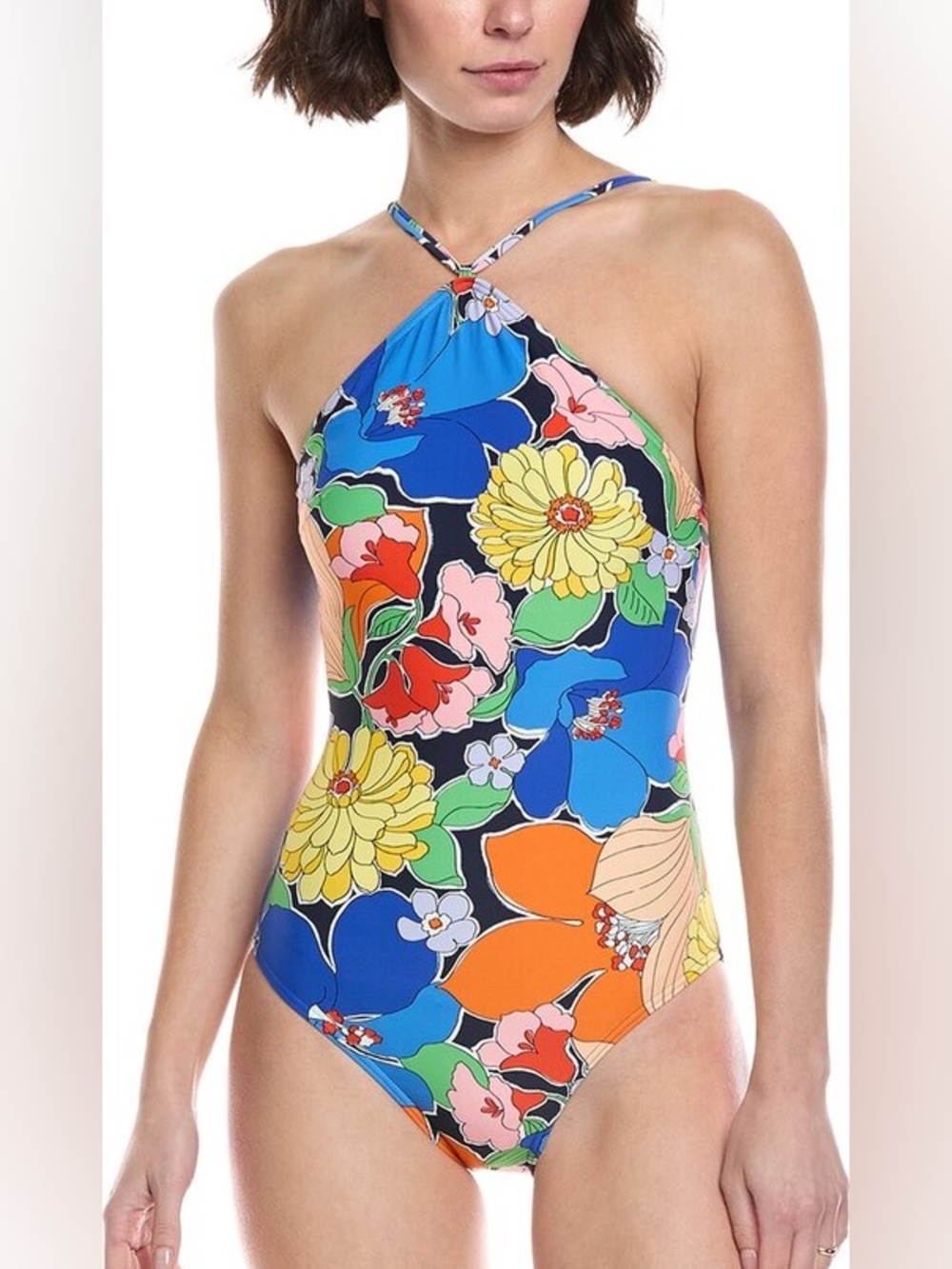 kate spade Bold Floral Halter One-Piece - Blue, Yellow, Orange, Green, Black